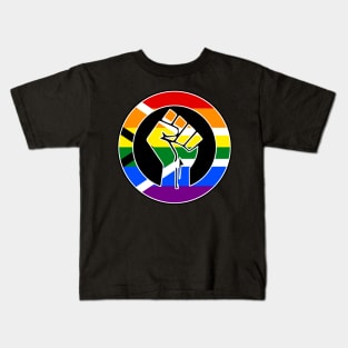 Black Lives Matter Fist Circled LGBTQ Flag South Africa Pride Kids T-Shirt